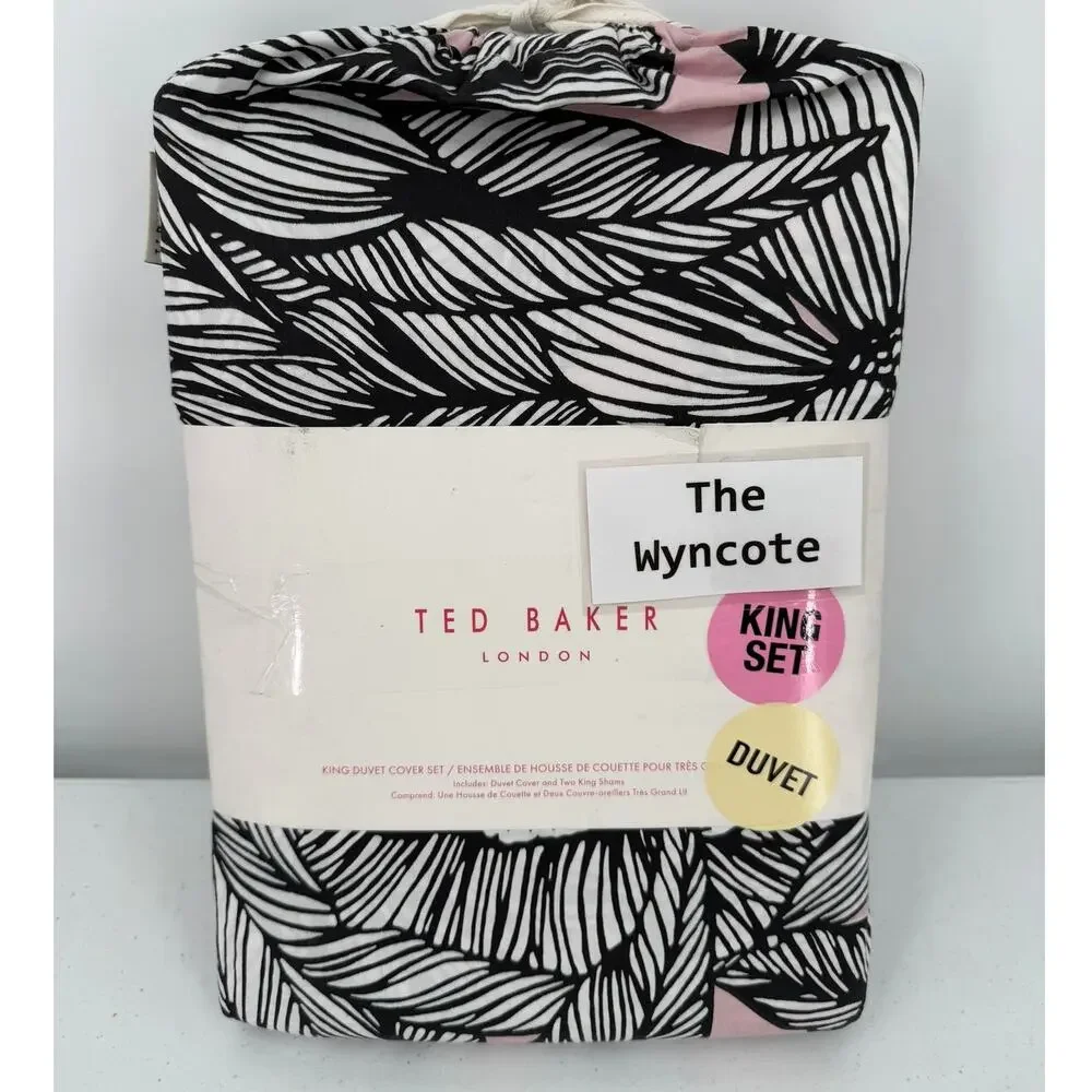 NEW Ted Baker Vietnm Floral Pink/White/Black Cotton KING Duvet Cover Set